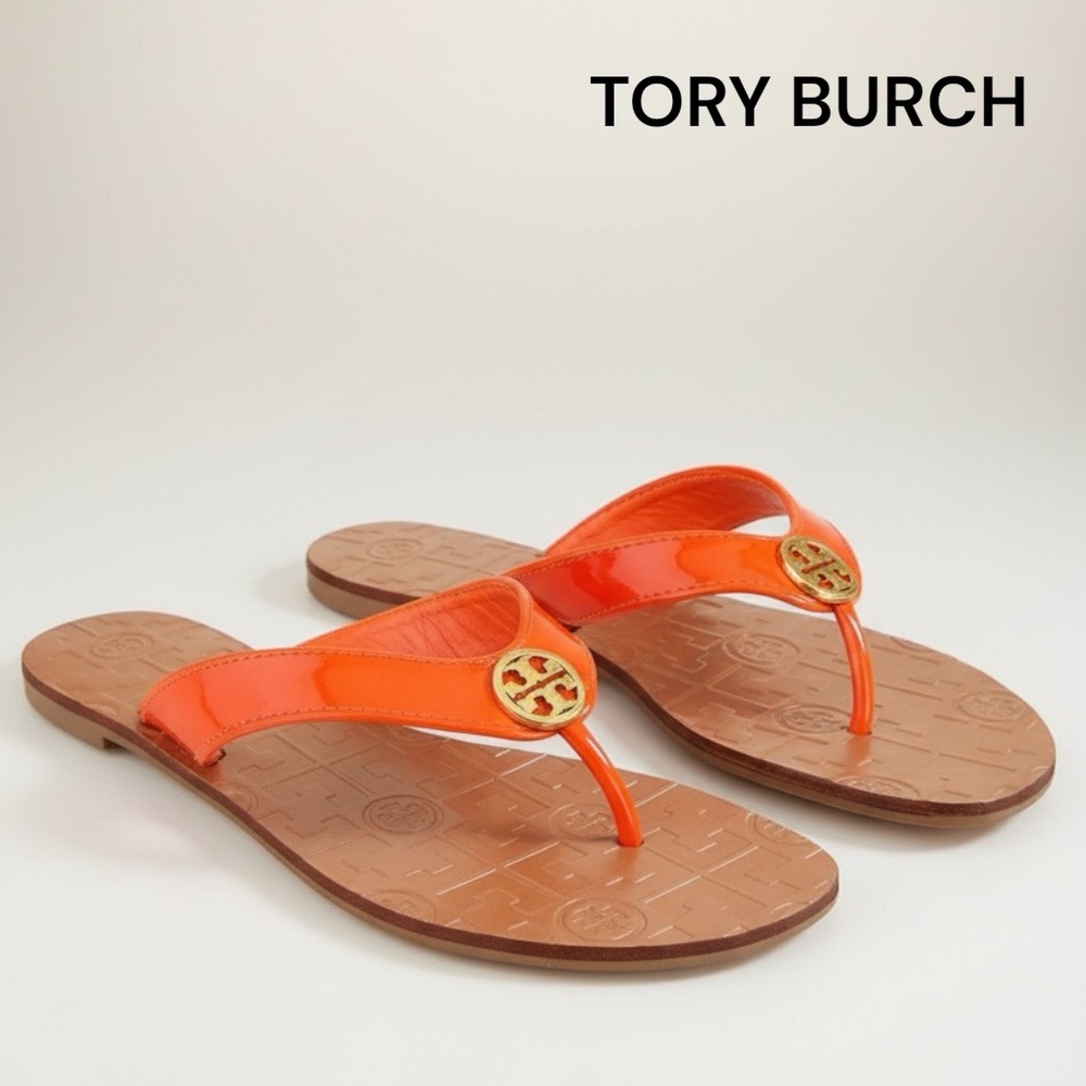 TORY BURCH Tiger Lily THONG FLAT PATENT LEATHER SHOES 6